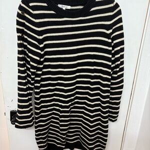 Madewell Black and Cream Striped Long Sleeve Dress